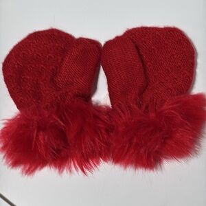 Janie and Jack Baby Girls Faux Fur Cuff Sweater Mittens in Red